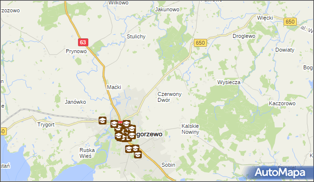 mapa Czerwony Dwór gmina Węgorzewo, Czerwony Dwór gmina Węgorzewo na mapie Targeo