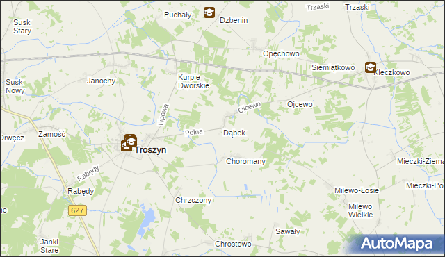 mapa Dąbek gmina Troszyn, Dąbek gmina Troszyn na mapie Targeo