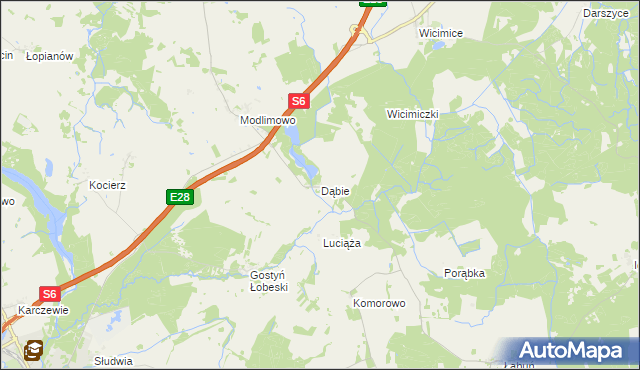 mapa Dąbie gmina Płoty, Dąbie gmina Płoty na mapie Targeo