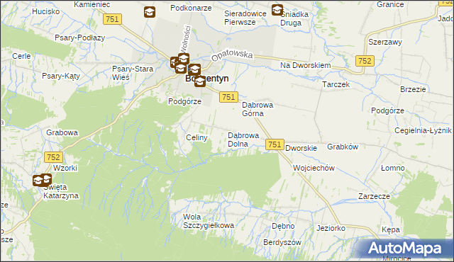 mapa Dąbrowa Dolna gmina Bodzentyn, Dąbrowa Dolna gmina Bodzentyn na mapie Targeo