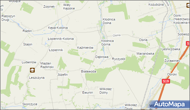 mapa Dąbrowa gmina Borzechów, Dąbrowa gmina Borzechów na mapie Targeo