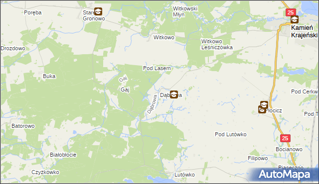 mapa Dąbrowa gmina Kamień Krajeński, Dąbrowa gmina Kamień Krajeński na mapie Targeo