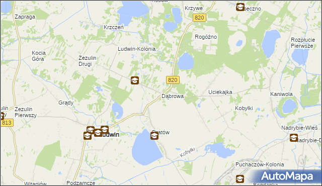 mapa Dąbrowa gmina Ludwin, Dąbrowa gmina Ludwin na mapie Targeo