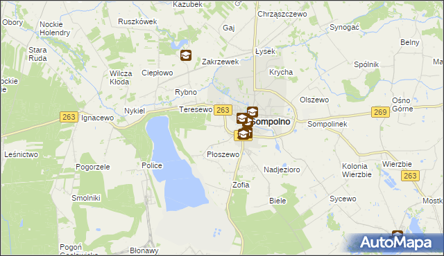 mapa Dąbrowa gmina Sompolno, Dąbrowa gmina Sompolno na mapie Targeo