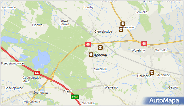 mapa Dąbrowa powiat opolski, Dąbrowa powiat opolski na mapie Targeo