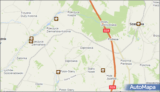 mapa Dąbrowica gmina Potok Wielki, Dąbrowica gmina Potok Wielki na mapie Targeo