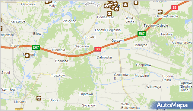 mapa Dąbrówka gmina Buczek, Dąbrówka gmina Buczek na mapie Targeo