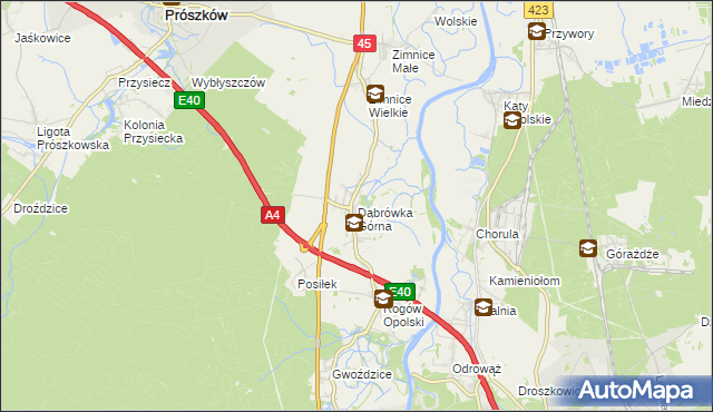 mapa Dąbrówka Górna gmina Krapkowice, Dąbrówka Górna gmina Krapkowice na mapie Targeo