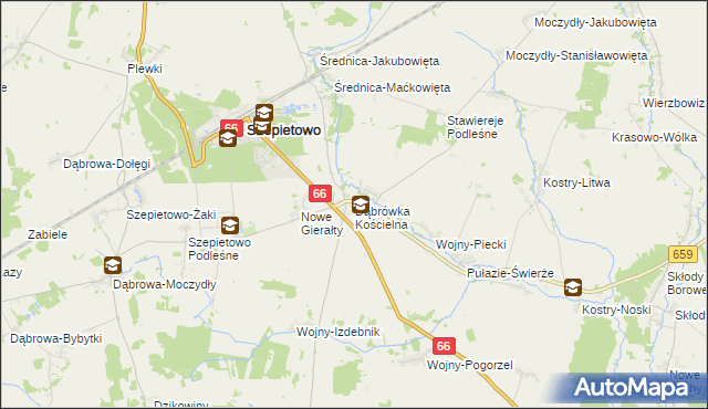 mapa Dąbrówka Kościelna gmina Szepietowo, Dąbrówka Kościelna gmina Szepietowo na mapie Targeo