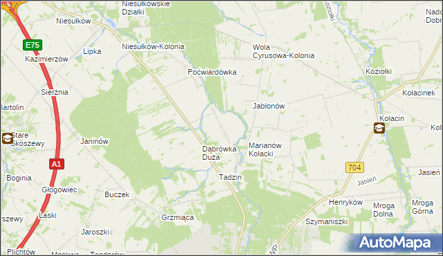 mapa Dąbrówka Mała gmina Brzeziny, Dąbrówka Mała gmina Brzeziny na mapie Targeo