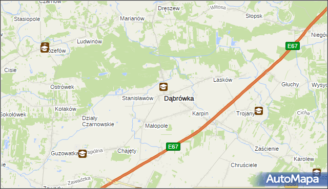 mapa Dąbrówka powiat wołomiński, Dąbrówka powiat wołomiński na mapie Targeo