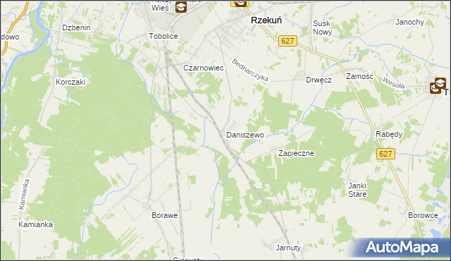 mapa Daniszewo gmina Rzekuń, Daniszewo gmina Rzekuń na mapie Targeo