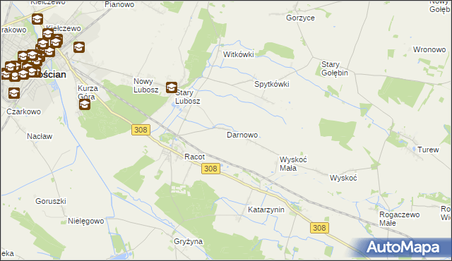 mapa Darnowo gmina Kościan, Darnowo gmina Kościan na mapie Targeo
