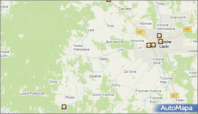 mapa Dębe gmina Kosów Lacki, Dębe gmina Kosów Lacki na mapie Targeo