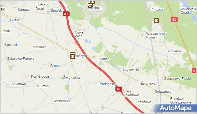 mapa Dębice gmina Włocławek, Dębice gmina Włocławek na mapie Targeo