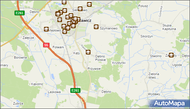 mapa Dębno Polskie, Dębno Polskie na mapie Targeo