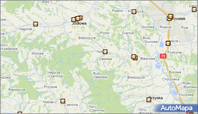 mapa Dębowa gmina Jodłowa, Dębowa gmina Jodłowa na mapie Targeo