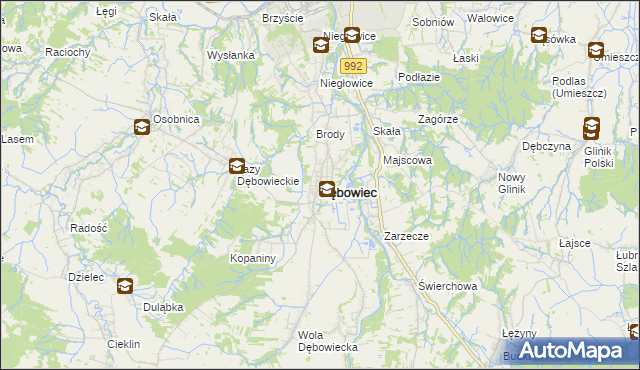 mapa Dębowiec powiat jasielski, Dębowiec powiat jasielski na mapie Targeo