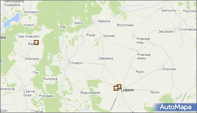 mapa Dębówka gmina Lutocin, Dębówka gmina Lutocin na mapie Targeo