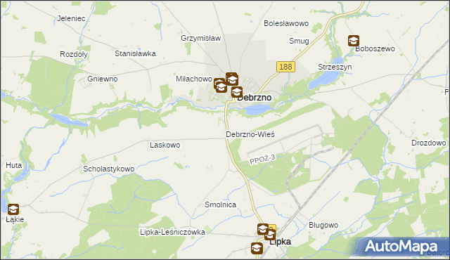 mapa Debrzno-Wieś, Debrzno-Wieś na mapie Targeo