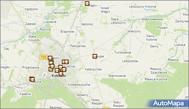 mapa Długie gmina Koluszki, Długie gmina Koluszki na mapie Targeo