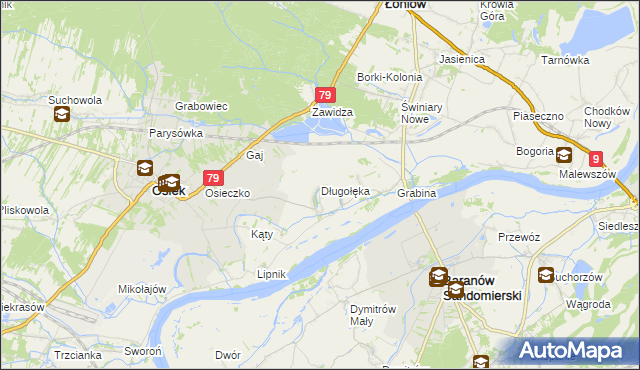 mapa Długołęka gmina Osiek, Długołęka gmina Osiek na mapie Targeo
