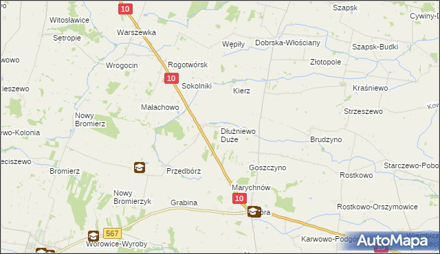 mapa Dłużniewo Duże, Dłużniewo Duże na mapie Targeo