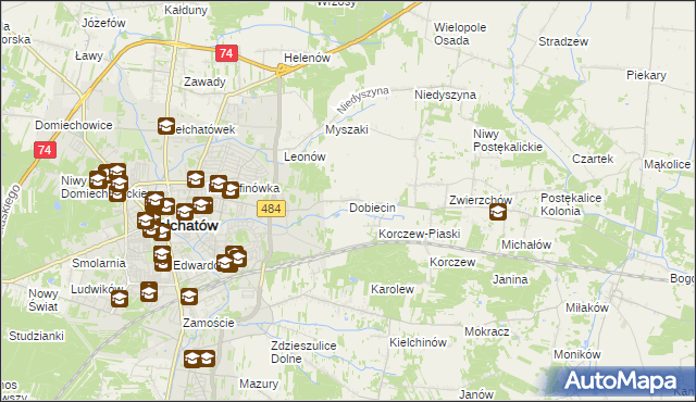 mapa Dobiecin gmina Bełchatów, Dobiecin gmina Bełchatów na mapie Targeo