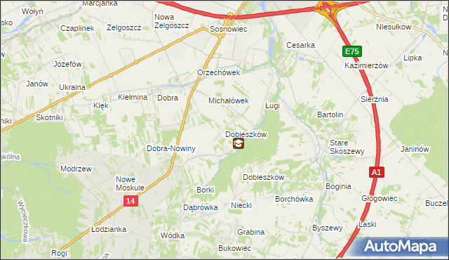 mapa Dobieszków gmina Stryków, Dobieszków gmina Stryków na mapie Targeo