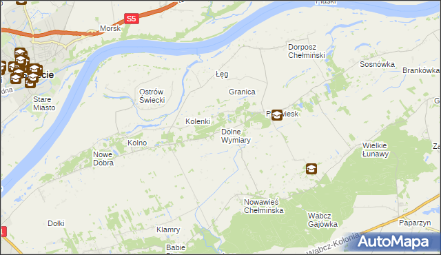 mapa Dolne Wymiary, Dolne Wymiary na mapie Targeo