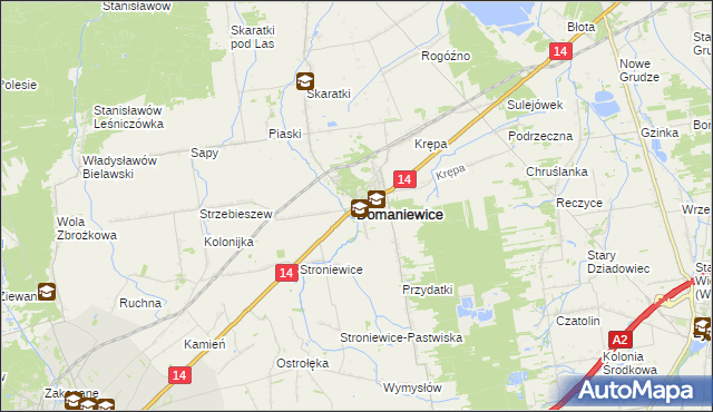 mapa Domaniewice powiat łowicki, Domaniewice powiat łowicki na mapie Targeo