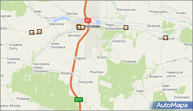 mapa Droblin gmina Wodzisław, Droblin gmina Wodzisław na mapie Targeo