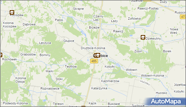 mapa Drużbice, Drużbice na mapie Targeo