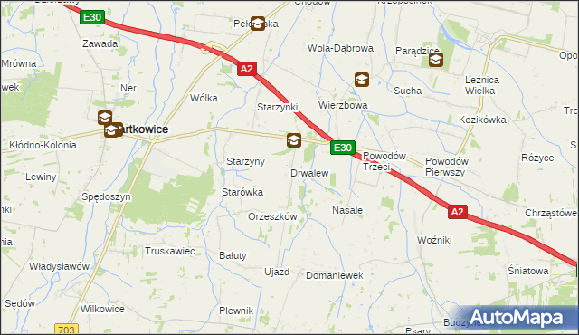 mapa Drwalew gmina Wartkowice, Drwalew gmina Wartkowice na mapie Targeo