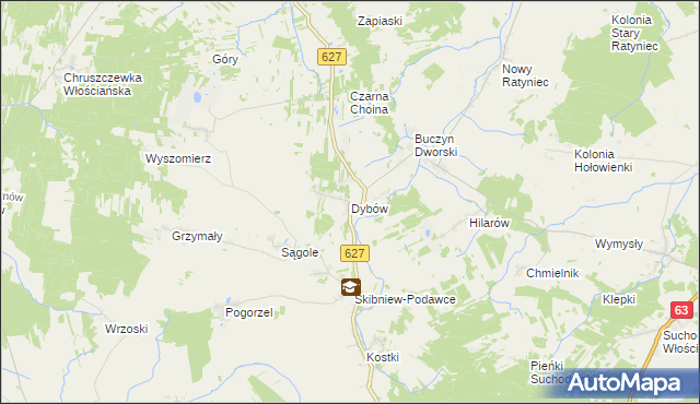 mapa Dybów gmina Kosów Lacki, Dybów gmina Kosów Lacki na mapie Targeo
