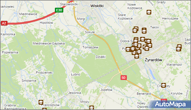 mapa Działki gmina Wiskitki, Działki gmina Wiskitki na mapie Targeo