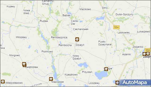 mapa Działyń gmina Zbójno, Działyń gmina Zbójno na mapie Targeo