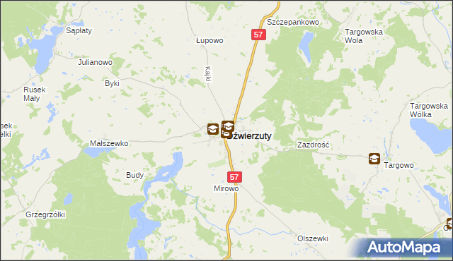 mapa Dźwierzuty, Dźwierzuty na mapie Targeo