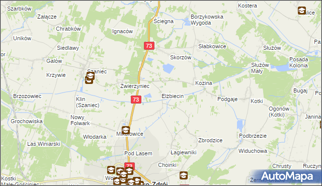 mapa Elżbiecin gmina Busko-Zdrój, Elżbiecin gmina Busko-Zdrój na mapie Targeo