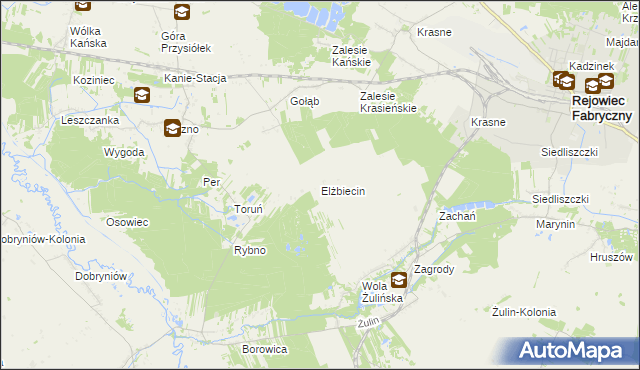 mapa Elżbiecin gmina Rejowiec, Elżbiecin gmina Rejowiec na mapie Targeo