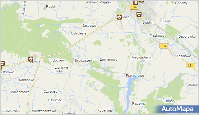 mapa Emilianowo gmina Szamotuły, Emilianowo gmina Szamotuły na mapie Targeo