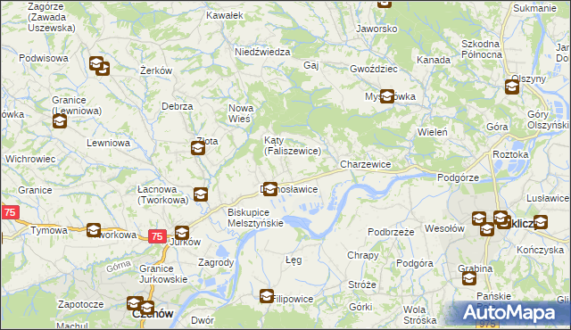 mapa Faliszewice, Faliszewice na mapie Targeo