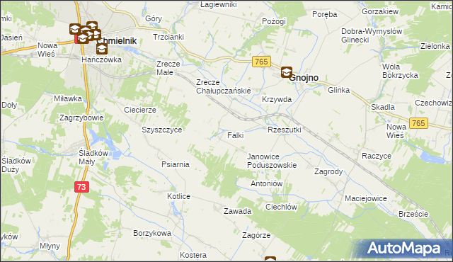 mapa Falki gmina Gnojno, Falki gmina Gnojno na mapie Targeo