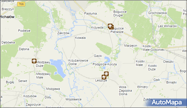 mapa Gacki gmina Pińczów, Gacki gmina Pińczów na mapie Targeo