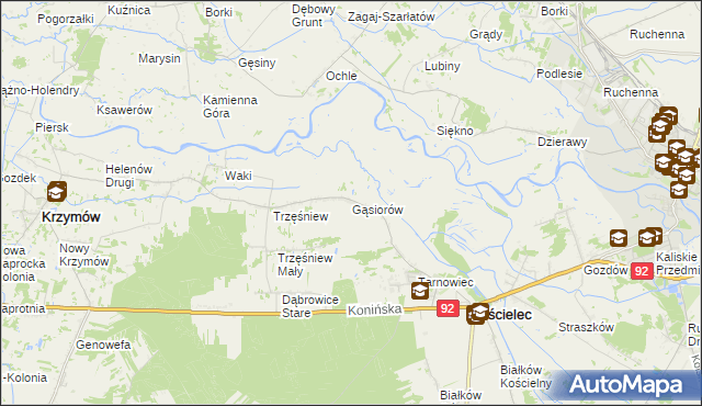 mapa Gąsiorów gmina Kościelec, Gąsiorów gmina Kościelec na mapie Targeo