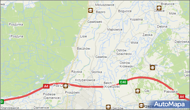 mapa Gawłów gmina Bochnia, Gawłów gmina Bochnia na mapie Targeo