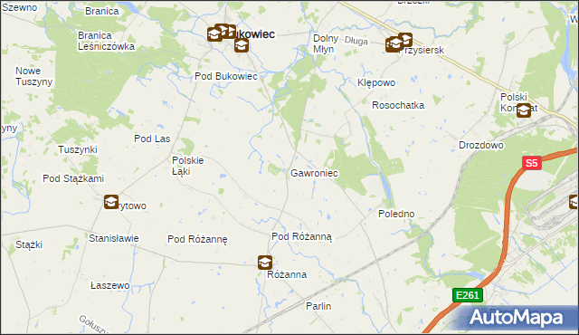 mapa Gawroniec gmina Bukowiec, Gawroniec gmina Bukowiec na mapie Targeo