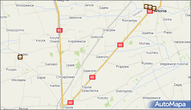 mapa Gawrony gmina Łęczyca, Gawrony gmina Łęczyca na mapie Targeo