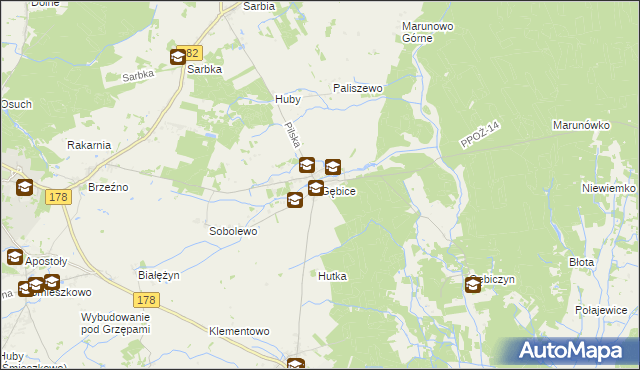 mapa Gębice gmina Czarnków, Gębice gmina Czarnków na mapie Targeo