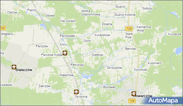 mapa Giełzów gmina Gowarczów, Giełzów gmina Gowarczów na mapie Targeo